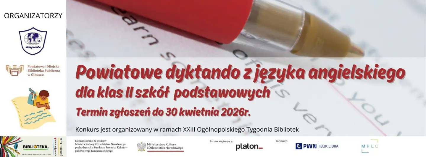 POWIATOWE DYKTANDO Z JĘZYKA ANGIELSKIEGO - ZAPRASZAMY DO UDZIAŁU W KONKURSIE