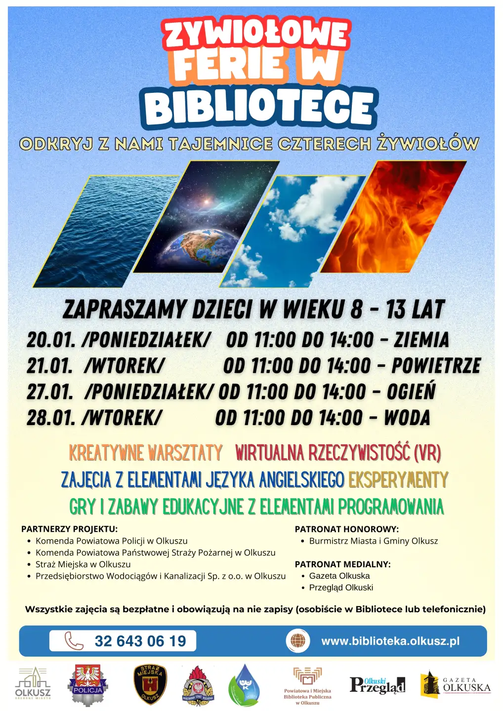 ŻYWIOŁOWE FERIE W BIBLIOTECE - ODKRYJ Z NAMI TAJEMNICĘ CZTERECH ŻYWIOŁÓW!